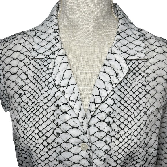 MICHAEL KORS Snake Print Button Down Silver Blue Blouse Tie Front Bundle Sz M - Picture 3 of 16